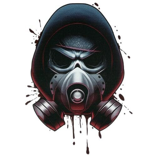 #034Black Grey Red#034 Temporary Tattoo Skull In Hood Amp Gas Mask