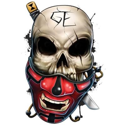 #034Best Of Skulls#034 Temporary Tattoo Samurai Skull In Mask W/Katana