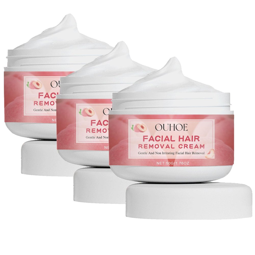 OUHOE Facial Hair Removal Cream for Women & Men, Painless Facial Hair Remover for Sensitive Skin, Long Lasting Ouhoe Facial Hair Removal Cream, Chin & Upper Lip, Instant Smooth Results (3pc)