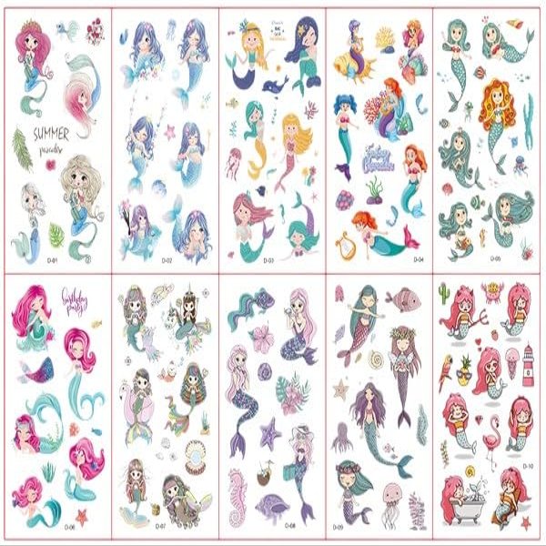 10 X Kids Mermaid Temporary Waterproof Tattoos Stickers Removable Us (D)