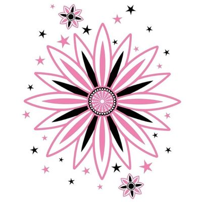 #034Pink Amp Black#034 Temporary Tattoo Concentric Flowers Amp Stars