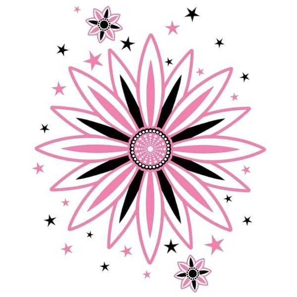#034Pink Amp Black#034 Temporary Tattoo Concentric Flowers Amp Stars