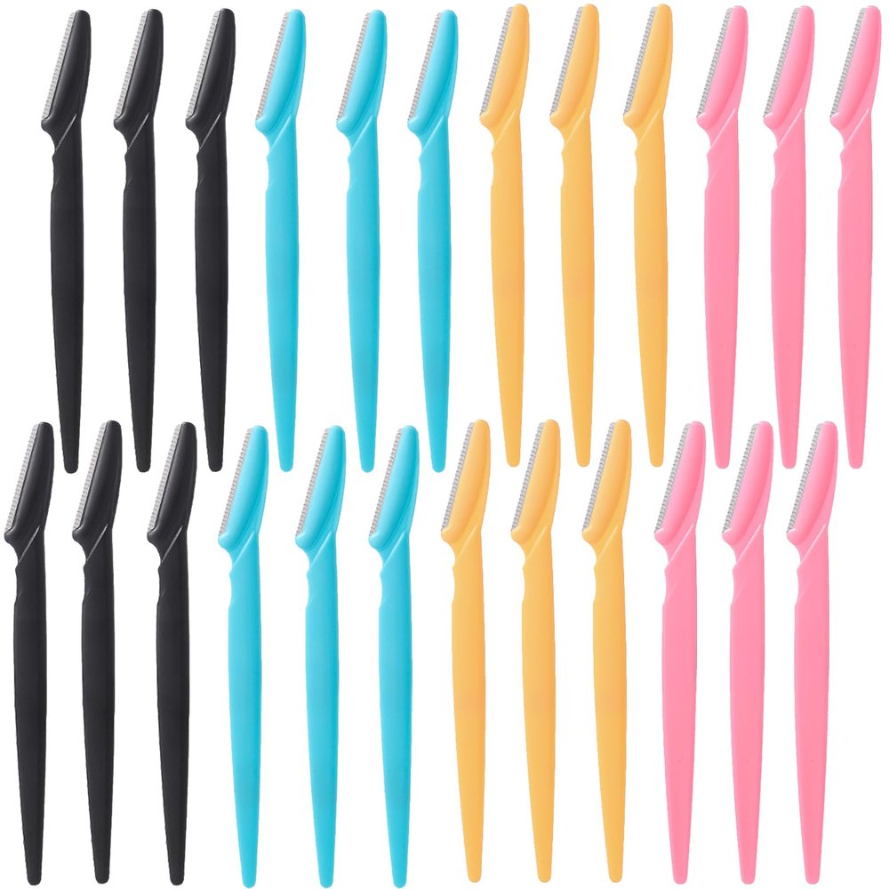 24Pcs Eyebrow Razor Multipurpose Exfoliating Dermaplaning Tool Trimming and Shaving Grooming Eyebrow Face Razor and Eyebrow Shaper for WomenPink,Yellow,Black,Blue
