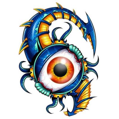 #034Laser#034 Temporary Tattoo Blue Bio-Mechanical Eye Shiny Laser Foil