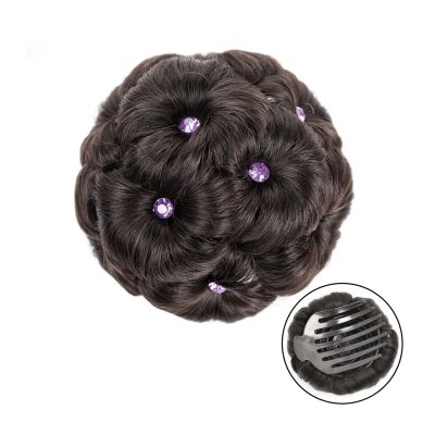 ZUZUZ Bun Hair Pieces for Women Synthetic Ponytail Bun Elegant Braided Bun Claw Clip Bun Hair Accessories with Rhinestone Bun Women Hair Accessories Messy Bun Hair Piece(Brown black,B)