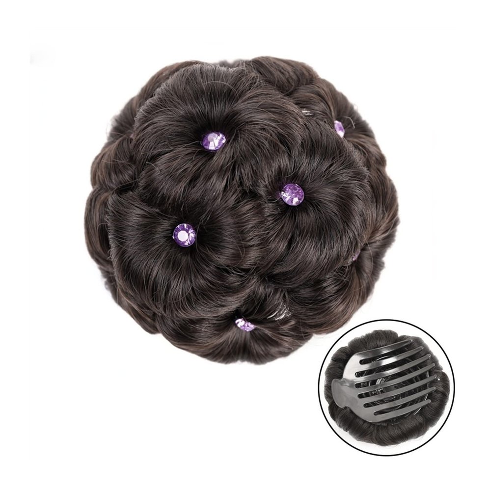 ZUZUZ Bun Hair Pieces for Women Synthetic Ponytail Bun Elegant Braided Bun Claw Clip Bun Hair Accessories with Rhinestone Bun Women Hair Accessories Messy Bun Hair Piece(Brown black,B)