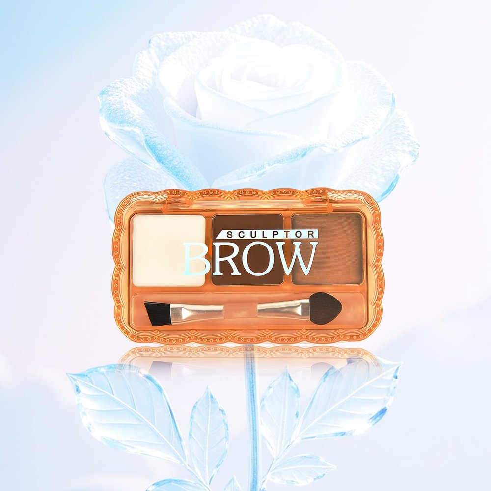 Brow Powder for Eyebrows,Long-Lasting Matte,Eye Shadow and Contouring Three-in-one,Soft and Natural,Helps Enhance & Define Brows,Compact Size,Includes Applicator Brush,1#Light Brown&Brown