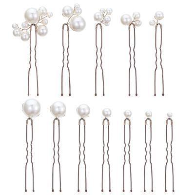 12 PCS Bridal Wedding Hair Pins, Bridal Hair Pearl Crystal Bobby Hairpin Wedding Accessories, Handmade Pearl Hair Accessories for Brides Women Girls (White)