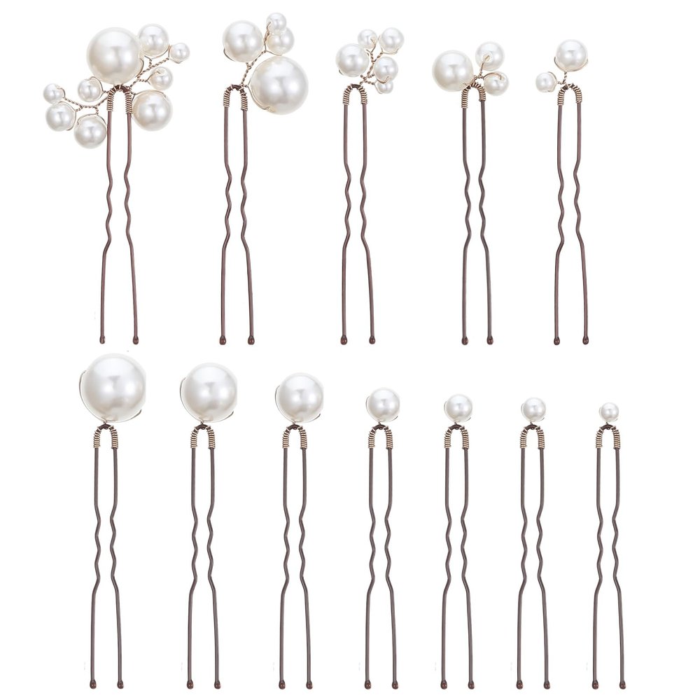 12 PCS Bridal Wedding Hair Pins, Bridal Hair Pearl Crystal Bobby Hairpin Wedding Accessories, Handmade Pearl Hair Accessories for Brides Women Girls (White)
