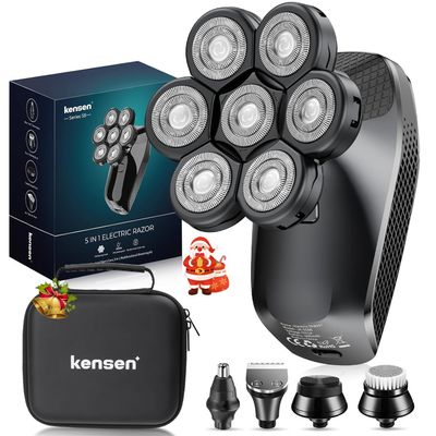 7D Head Shavers for Bald Men - 5 in 1 Bald Head Shavers for Men, Christmas Gift Body Shaver for Mens Nose Hair & Beard Trimmer IPX6 Waterproof LED Display with Travel Case Cordless Head Razor (Black)