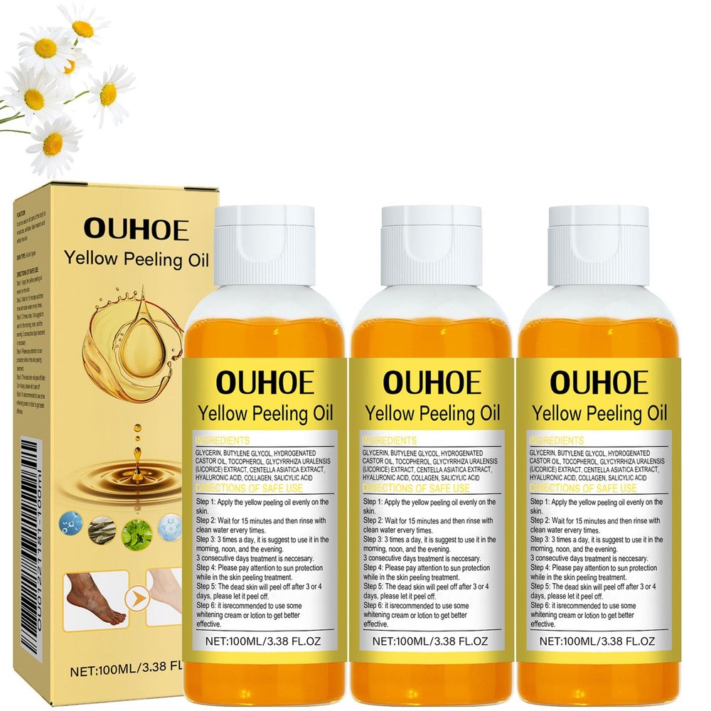 OUHOE Exfoliating Yellow Peeling Oil for Dark Skin, 1.7oz Strong OUHOE Peeling Oil Extra Strength for Exfoliating, Softening, Callus Removal, Dark Skin, Cutin, Callus Skin (3pc)