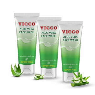 Vicco Aloe Vera Face Wash with Natural Aloe Extracts 5.29 oz, Gentle Daily Cleanser for All Skin Types (Pack of 3)