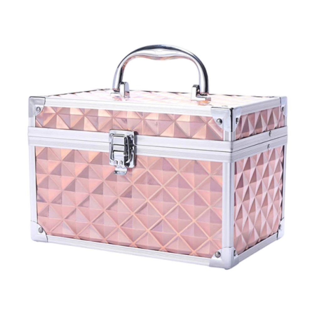FashionCha Makeup Case Makeup Storage Box Vanity Case Sturdy Suitcase Nail Art Cosmetic Storage Box for Home Apartment Use, Pink B