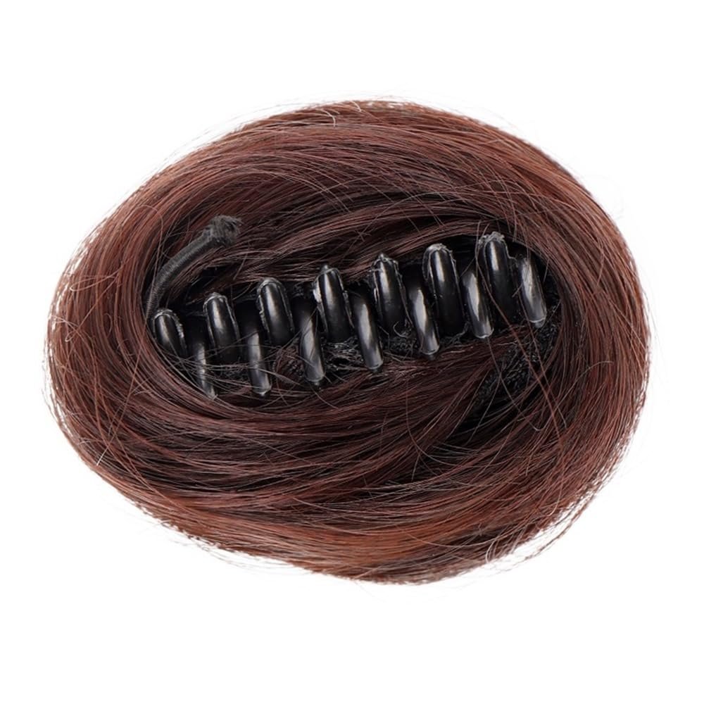 Bun, Mini Cat Ear Claw Clip for Messy Bun, Synthetic Hair Wig Accessory for Women(Brown red)