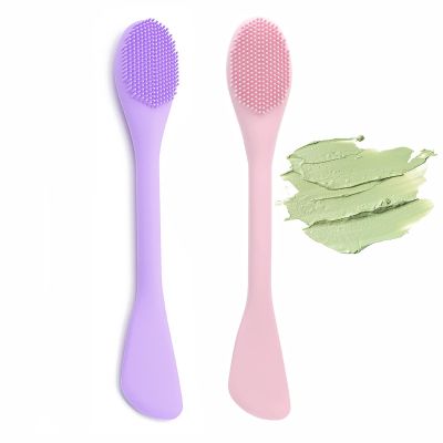 2 in 1 Facial Cleansing Brush&Silicone Face Mask Applicator, 2PCS Face Mask Brush Face Scrubber for Exfoliating, Massaging, Remove Blackheads, Applicator for Mud, Body Lotion, DIY Mask, Pink & Purple