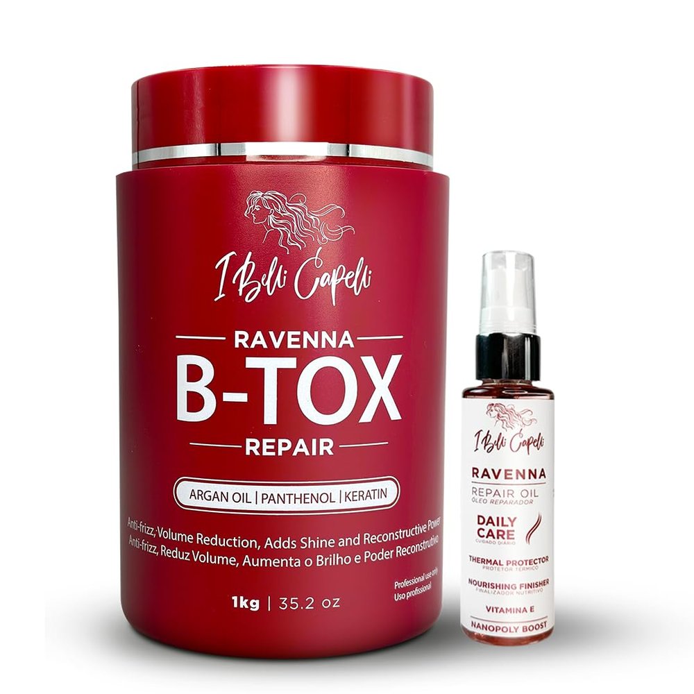 I Belli Capelli Ravenna Hair Straightening Kit  Repair Hair B-tox & Repair Oil  Anti-Frizz, Intense Hydration, Shine  Formaldehyde-Free  B-otox Hair Treament For All Hair Types (2-Pack)
