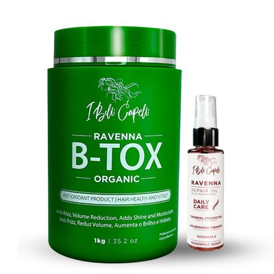 I Belli Capelli Ravenna Hair Straightening Kit  Organic Hair B-tox & Repair Oil  Anti-Frizz, Intense Hydration, Shine  Formaldehyde-Free  B-otox Hair Treament For All Hair Types (2-Pack)