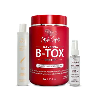 I Belli Capelli Ravenna B-tox Hair Smoothing Treatment with Deep Cleansing Shampoo and Repair Oil Complete Straightening System for All Hair Types