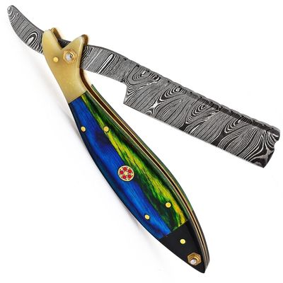 QURESHI KNIFES - Professional Straight Razor with Leather Strop - Straight Edge Barber Razor Premium for Men & Women Stylish (Damascus Steel Blade) (Fish)