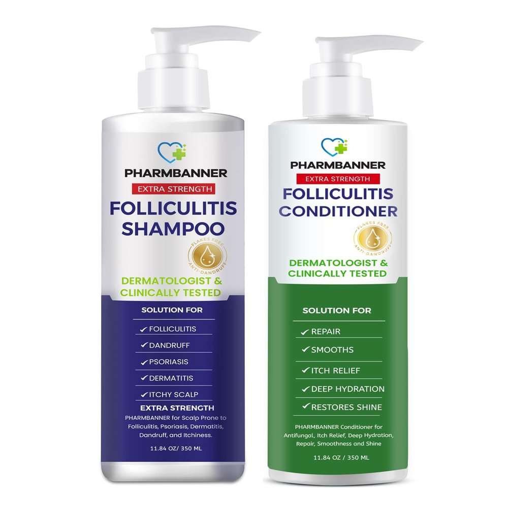 PHARMBANNER Anti-Fungal Shampoo and Conditioner Set Tea Tree & Argan Oil for Folliculitis, Seborrheic Dermatitis, Scalp Psoriasis Relieves Itchy, Flaky, Dry Scalp Sulfate & Paraben Free
