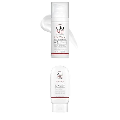 Bundle of EltaMD UV Clear SPF 46 Face Sunscreen 1.7oz + UV Pure SPF 47 Face & Body Sunscreen 4oz, Oil-Free, Zinc Oxide, Dermatologist Recommended, For Sensitive/Acne-Prone Skin, Water-Resistant.