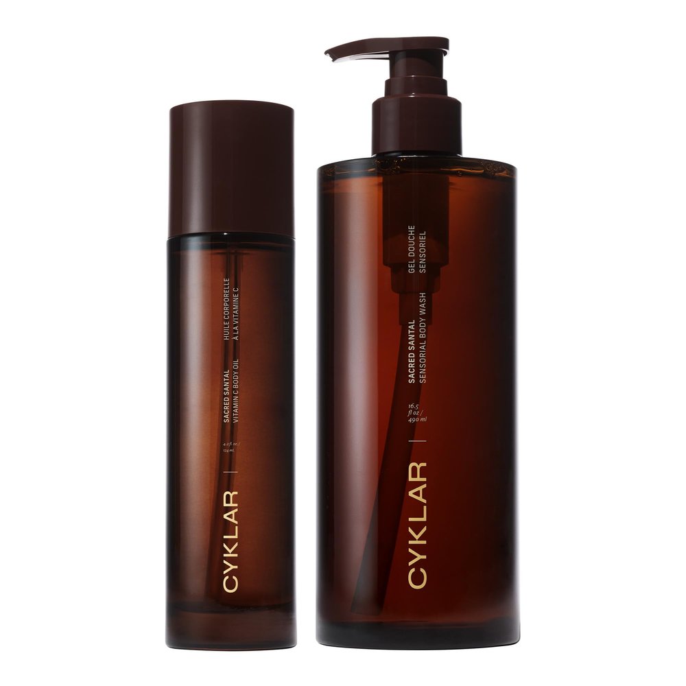 CYKLAR Vitamin C Body Oil for Women and Men. Moisturizing Sacred Santal & Body Wash Bundle
