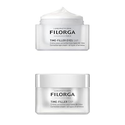 Bundle of Filorga Time-Filler Eyes 5-XP Cream 0.5oz, Reduces Wrinkles, Dark Circles, Lifts Lids, Enhances Lashes) + Time-Filler 5-XP Cream 1.69oz, Anti-Aging, Repairs Face, Eye, Neck Wrinkles