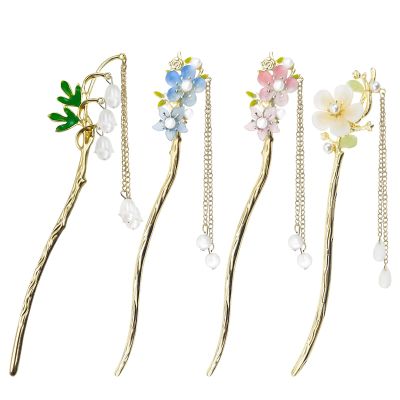 4 PACK Lily of the Valley Chinese Hair Sticks for Women Vintage Retro Pearl Hair Chopsticks Hair Bun Updo Holders Long Hairpins for Women Girls