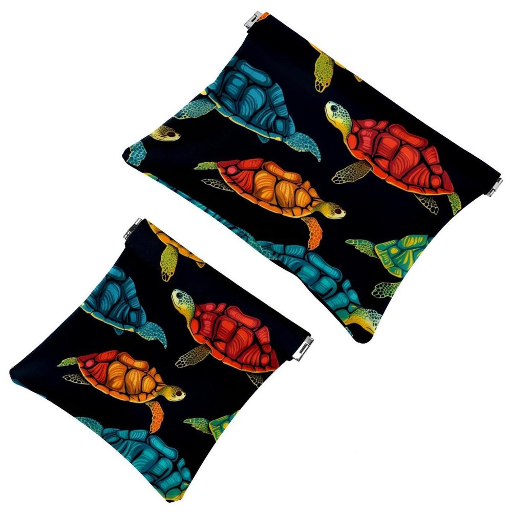 2Pcs Shrapnel Pouch for Purse, Cute Turtle-493 Waterproof Makeup Bag, Portable Pouch for Women Gifts