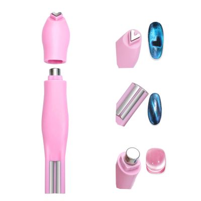 MEILINDS 3 in 1 Cat Eye Nail Magnet for Nails Pink Double-Head Magnet Wand, Detachable Strong Magnetic Magic Heart French Cat Eye Effect Nail Tools for Nail Art Decoration Nails Salon