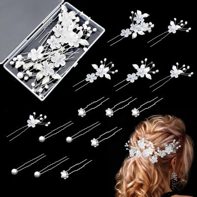 15 Pieces Bridal Wedding Hair Pins Crystal Pearl Hair Clips Headpiece Silver Wedding Hair Accessories Jewelry with Rhinestone for Brides Bridesmaids Women Girls Updo Vintage Decorations