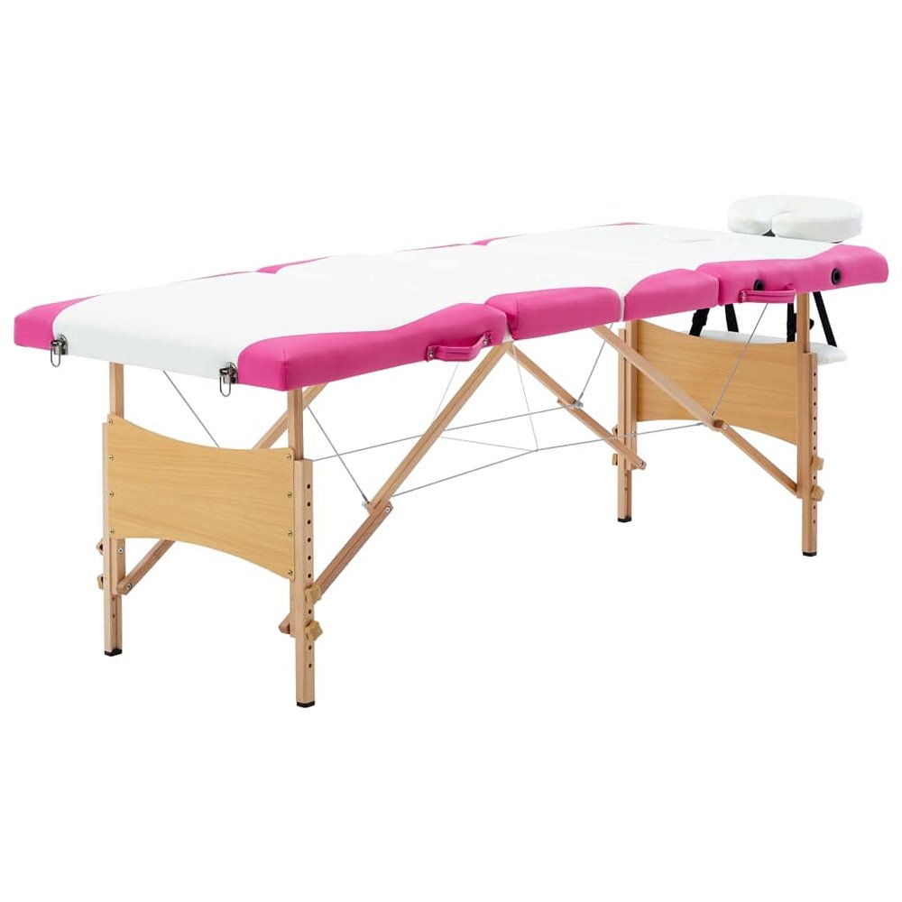 CHARMMA Foldable Massage Table 4 Zones Wood White and Pink,Massage Tables-110226