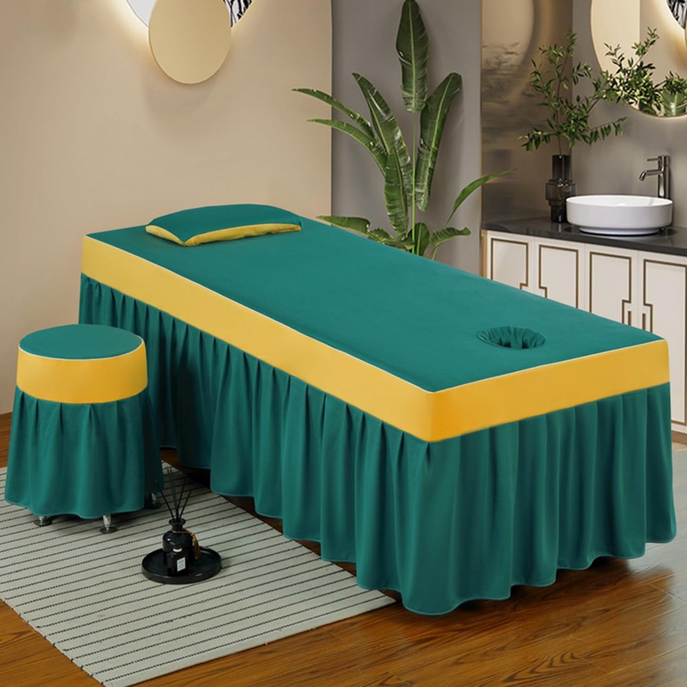 Green,180 * 70cm(S),LDLCYCN Massage Table Bed Skirt with Face Hole Massage Bed Fitted Sheet Full Wrap Reusable Beauty Bed Cover Massage Couch Cover Spa Bed Cover for Salon Massage Washable