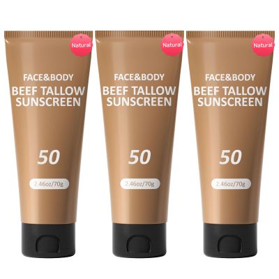 Beef Tallow Sunscreen, Sunscreen for Face, Natural Reef Safe Sunblock for Face Body, Non Greasy Clean Travel Sun Screen Sunblock for Sunmmer Outdoor Travel, 3 Packs