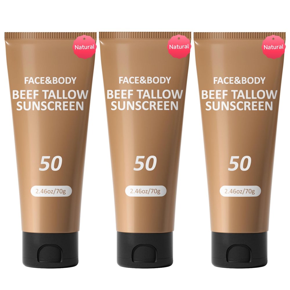 Beef Tallow Sunscreen, Sunscreen for Face, Natural Reef Safe Sunblock for Face Body, Non Greasy Clean Travel Sun Screen Sunblock for Sunmmer Outdoor Travel, 3 Packs