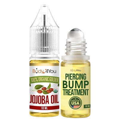 BodyJ4You Piercing Aftercare Oil Set - Keloid Bump Roller and Organic Jojoba Moisturizer - For Ear Nose Septum Cartilage Lip Navel Piercings - Lavender Rosemary Wax Formula