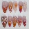 30pcs French Tip Press On Nails Pink Medium Almond Shape Fake Nails with Rhinestone Design Reusable Full Coverage Acrylic Nails Flower Shell Glue on Nails for Women Nail Art Supplies view 1