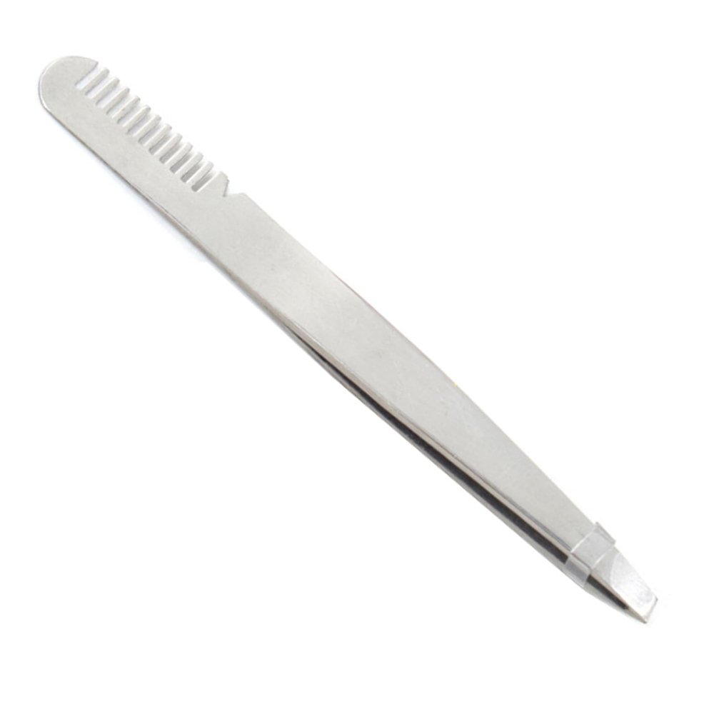 Eyebrow with Comb, Multi Purpose Eyebrow Tweezers, Professional Stainless Steel Slant Tip Tweezer for Eyebrows or Hair (Silver)