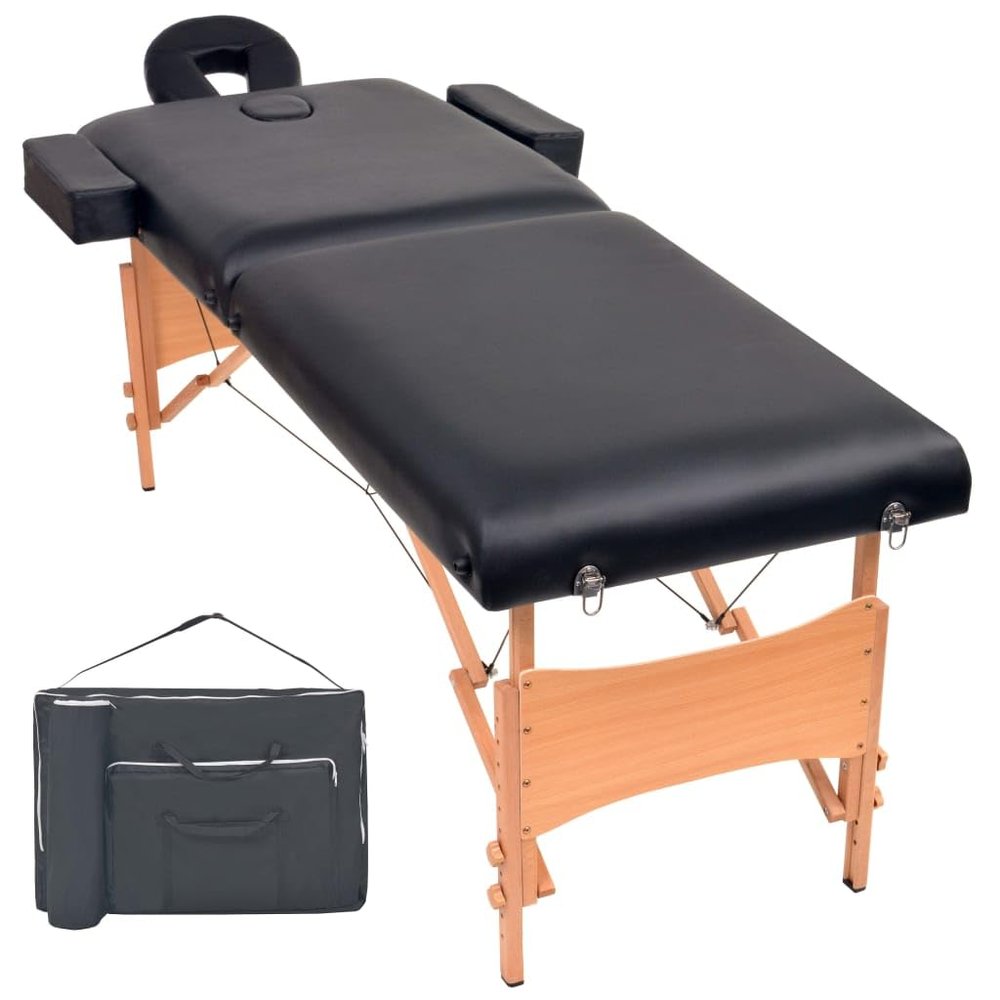 CHARMMA 2-Zone Folding Massage Table 3.9" Thick Black,Massage Tables-110151