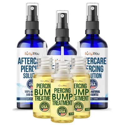 BodyJ4You Piercing Aftercare Spray Bump Removal Oil Set - Natural Saline Mist Keloid Treatment - For Ear Nose Septum Belly Button Cartilage Piercings - Sea Salt Aloe Rosemary Lavender