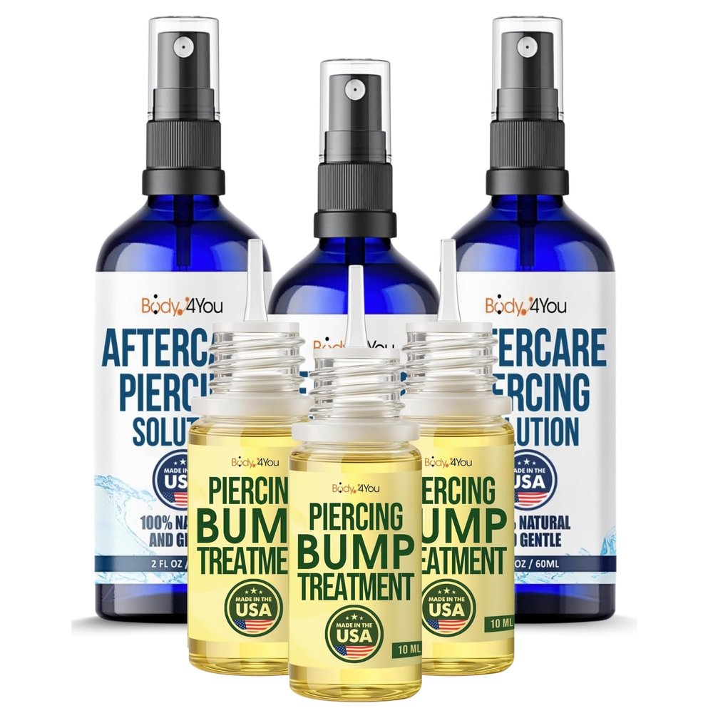 BodyJ4You Piercing Aftercare Spray Bump Removal Oil Set - Natural Saline Mist Keloid Treatment - For Ear Nose Septum Belly Button Cartilage Piercings - Sea Salt Aloe Rosemary Lavender