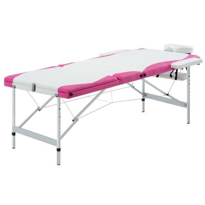 CHARMMA 3-Zone Foldable Massage Table Aluminum White and Pink,Massage Tables-110242
