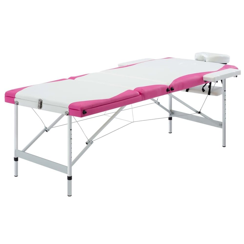 CHARMMA 3-Zone Foldable Massage Table Aluminum White and Pink,Massage Tables-110242