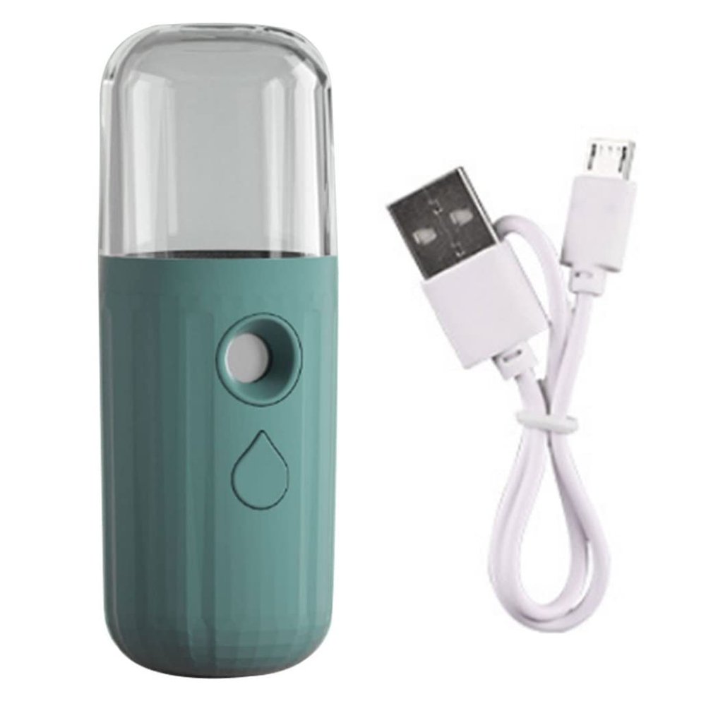 Mini Facial Mister Handheld Face Mist Sprayer Moisturizing USB Recharging Skin Hydration Tool 30ml Green