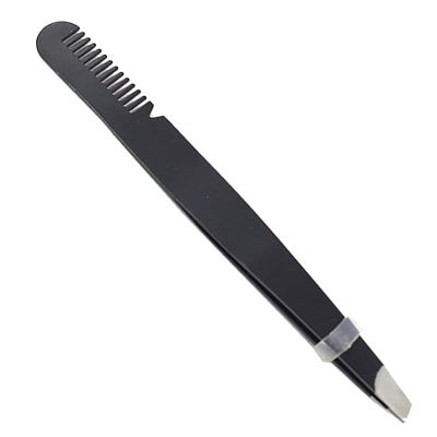 Sonew Eyebrow with Comb, Multi Purpose Eyebrow Tweezers, Professional Stainless Steel Slant Tip Tweezer for Eyebrows or Hair (Black)