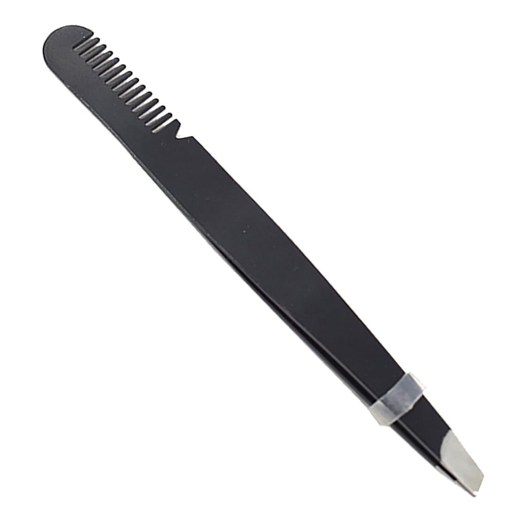 Sonew Eyebrow with Comb, Multi Purpose Eyebrow Tweezers, Professional Stainless Steel Slant Tip Tweezer for Eyebrows or Hair (Black)