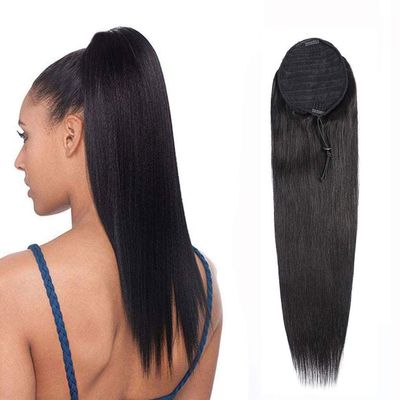 100% Human Hair Ponytail Extensions Straight Drawstring Ponytails Natural Human Hair Piece Clip in Ponytail Hairpieces for Women, Darkest Brown (Straight Hair, 24 inch)