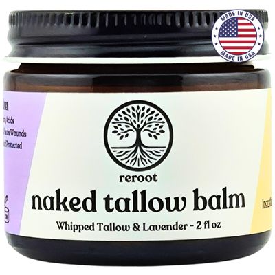 Beef Tallow for Skin | LAVENDER NAKED TALLOW BALM I 2 Ingredients - 100% Grass Fed Beef Tallow & Lavender | Whole Body & Face Whipped Tallow | Sensititve Dry Skin, Eczema, Psoriasis, Rosacea (2oz Lav)