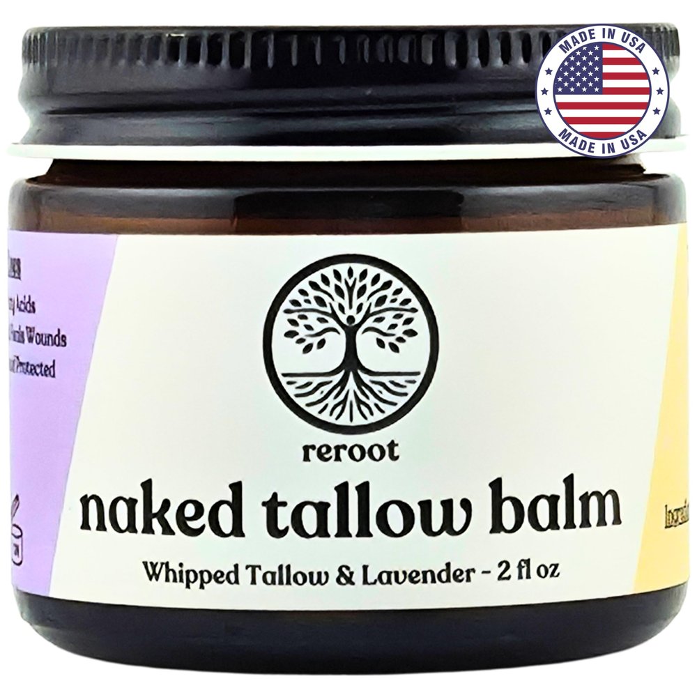 Beef Tallow for Skin | LAVENDER NAKED TALLOW BALM I 2 Ingredients - 100% Grass Fed Beef Tallow & Lavender | Whole Body & Face Whipped Tallow | Sensititve Dry Skin, Eczema, Psoriasis, Rosacea (2oz Lav)