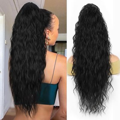 100% Human Hair Drawstring Ponytail Extension,Long Curly Wavy ponytail extension for black women 18 Inch black clip in ponytail hair extensions (Curly Hair, 18 inch)